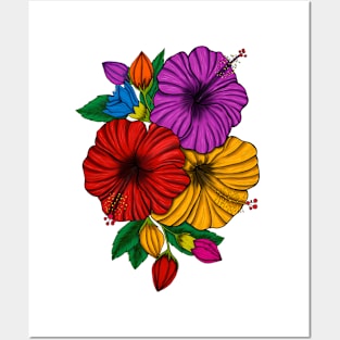 Hibiscus Hawaiian bouquet design for Posters and Art